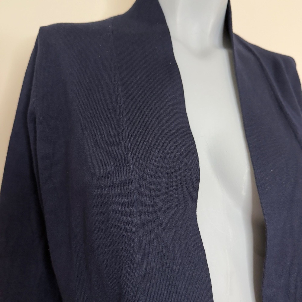 Calvin Klein Navy Open Front Cropped Cardigan Shrug 3/4 Sleeve Knit - Picture 3 of 10